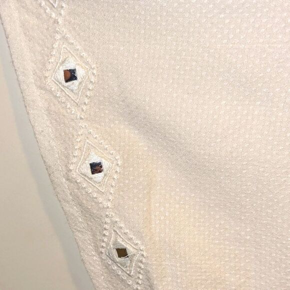 Zara Trafaluc M Boho White Textured Sheer Fabric Mirror Detail Mini Dress - Picture 5 of 6